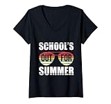 Womens Retro Last Day Of School Schools Out For Summer Teacher Gift V-Neck T-Shirt