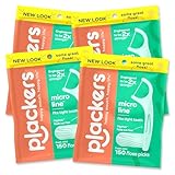 Plackers Micro Mint Dental Flossers, Fold-Out Toothpick, Super Tuffloss, Easy Storage with Sure-Zip Seal, Fresh Mint Flavor, 150 Count (Pack of 4)