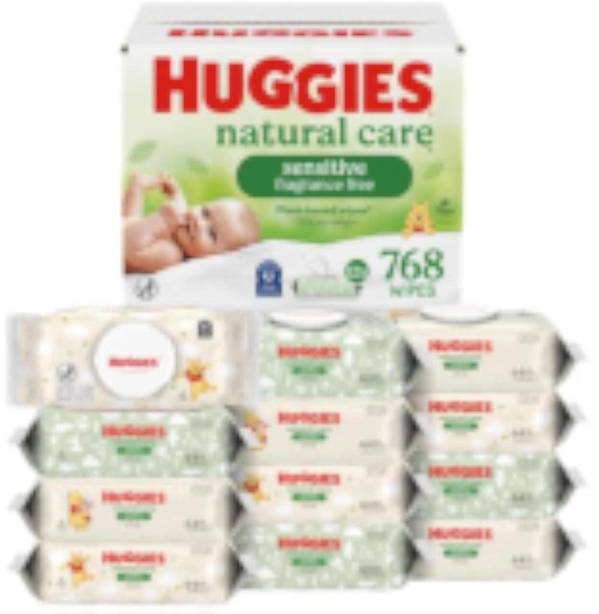 Huggies Natural Care Sensitive Baby Wipes Unscented Hypoallergenic 99%