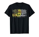 American Flag Softball Fan Team Distressed Gift Women Girls Kids Men T-Shirt
