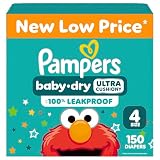 Pampers Diapers - Baby Dry - Size 4, 150 Count, Absorbent Disposable Infant Diaper (Packaging May Vary)