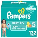Pampers Diapers - Baby Dry - Size 5, 132 Count, Absorbent Disposable Infant Diaper (Packaging May Vary)