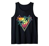 Retro 1980s 1990s Vaporwave Palm Trees Sunset Beach Art Tank Top