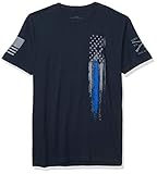 Grunt Style Blue Line Flag Men's T-Shirt (Large, Navy)