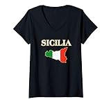 Womens Italian Sicily Map Sicilia Sicilian V-Neck T-Shirt