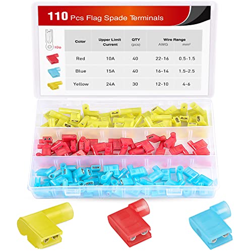 Nilight 50022R Conectores de crimpado de Horquilla, 160 Piezas, Nailon Totalmente Aislado, Macho/Hembra, de desconexión rápida, Set de terminales de Cable, 110PCS Flag Spade Crimp Terminals