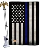 Angeleno Heritage HS137038-BO-02 USA Thin Blue Line Americana Military Decorative Vertical Set, House Flag 28" x 40", Thick Fabric