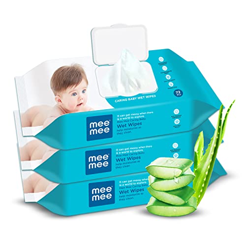 Mee Mee Wet Wipes for Baby Skin with Aloe Vera | 72 Wipes x Pack of 3-216 Wipes | Paraben Free, Fragrance Free, pH Balanced, Dermatologically Safe, Baby Wipes Combo | Pack Lid