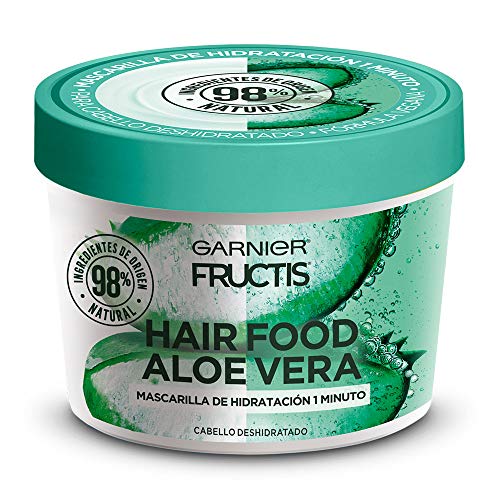 Garnier Fructis Hair Food Aloe Vera Mascarilla para Cabello Deshidratado 350ml, Tratamiento de Hidratación Profunda, Fórmula 98% de Origen Natural, Vegana y Sin Siliconas ni Parabenos