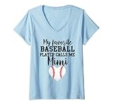 Womens My Favorite Baseball Player Calls Me Mimi V Neck T Sh