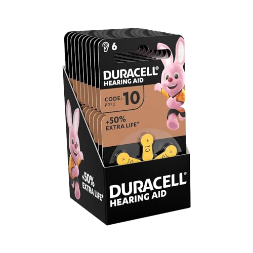 Duracell pilas para audífonos tamaño 10 (paquete de 60) +50 % extra duración, fá