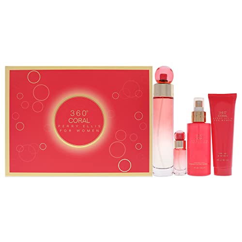 Perry Ellis Set 360° Coral 4 Piezas: 100Ml Eau de Parfum/Shower 90Ml/ Body Mist 118Ml/ 7.5Ml Eau de Parfum
