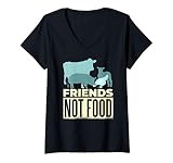 Womens FRIENDS NOT FOOD Veggie Vegetarian Vegan Meme Eat Plants V-Neck T-Shirt