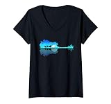 Womens Guitar Lake Shadow Love Guitar Musician V Neck T Shir