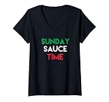 Womens Sunday Sauce Time Funny Italian Food Sayings Quote V-Neck T-Shirt