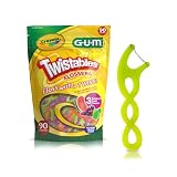 GUM Crayola Twistables Kids Flossers with Fluoride, Designed for Little Hands, Three Fun Fruit Flavors, Easy-to-Use Dental Floss Picks for Children Ages 3+, 90 Count
