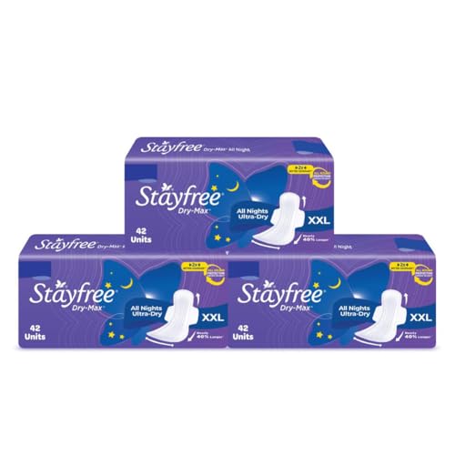 Stayfree Dry Max Xxl|Combo Pack 126 Pads|All Night Xxl Dry Cover Sanitary Pads For Women|Convert Heavy Flow Into Gel|Odo...