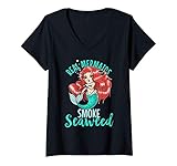 Womens Real Mermaids Smoke Seaweed Adult Women Pot Smoker Gift V-Neck T-Shirt