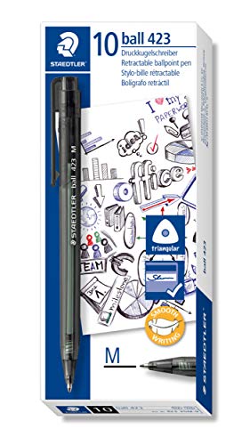 Staedtler 423 35M-9. Stylo à bille rétractable triangulaire noir indélébile. Boî