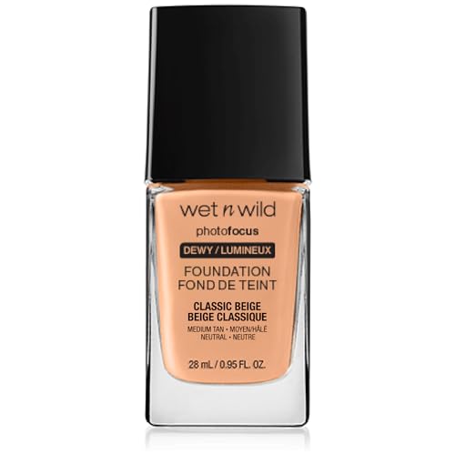 Wet n Wild Photo Focus Foundation DEWY Base Ligera Classic Beige Hidratante para Pieles Normales y Secas