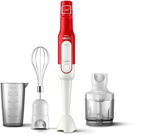 Philips Walita Mixer Pro Mix 3 em 1 400W, Branco e Vermelho, 110V | Bate, Tritura e Mistura – ideal para sopas, vitaminas, molhos e papinhas na hora (RI2622/42)