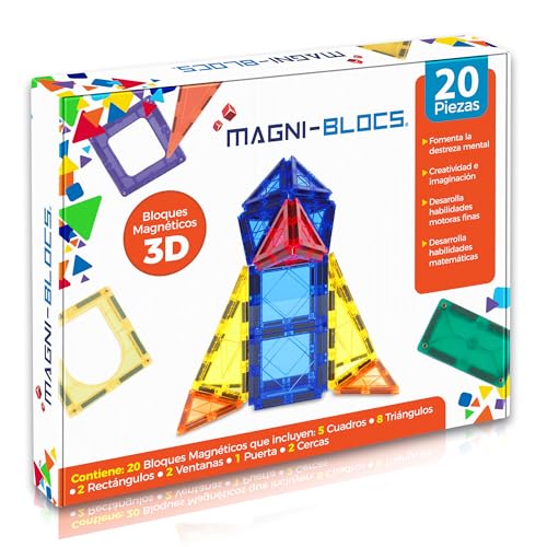 MAGNI-BLOCS Imanes Didácticos, Set de 20 Piezas, Bloques Magnéticos 3D, Figuras Geométricas Magnéticas Educativas para Niños, Rompecabezas Magnético en Tercera Dimensión