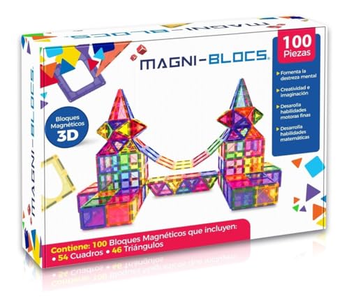 Magni Blocs Imanes Didácticos, Set de 100 Piezas, Bloques Magnéticos 3D, Figuras Geométricas Magnéticas Educativas para Niños, Rompecabezas Magnético en Tercera Dimensión