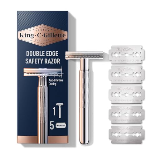 King C. Gillette - Maquinilla de afeitar de doble filo (mango cromado, 5 unidades)