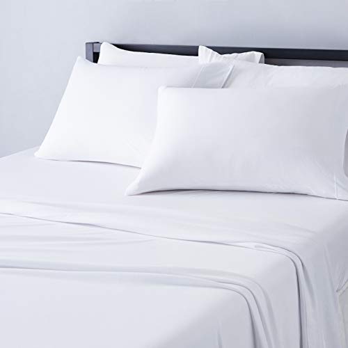 Amazon Basics - Juego de sábanas de algodón para cama matrimonial, color blanco