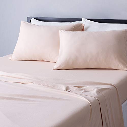 Amazon Basics - Juego de sábanas de algodón para cama matrimonial, color rubor