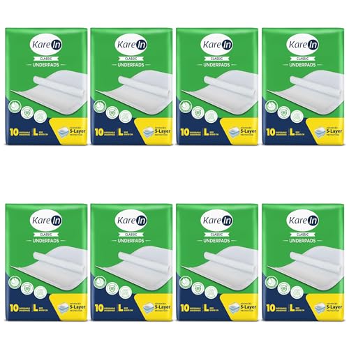 KareIn Classic Underpads For Adults, Large 60 x 90 cm, 80 Unit, Highly Absorbent, Anti-Bacterial, Rash Protection