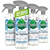 Seventh Generation All Purpose Cleaner, Free & Clear, 23 oz, Pack of 4, Plant-Based Cleaning Spray, Cuts Grease & Grime, No Fragrance or VOCs, Safe for Kids & Pets, Works on Glass, Sealed Wood & More
