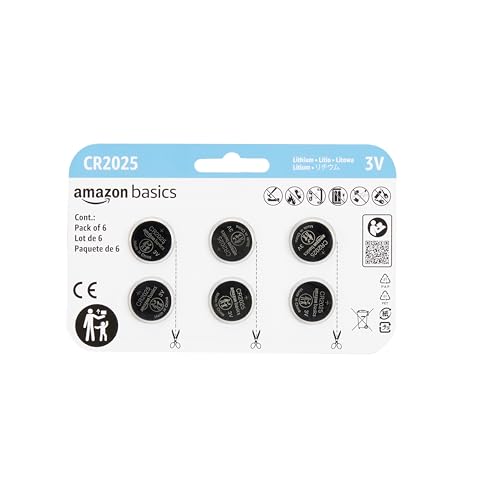 Amazon Basics - Paquete de 6 pilas de litio de botón CR2025 de larga duración, 3