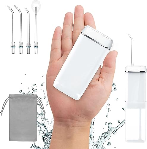 Irrigador bucal de agua [Mini portátil inalámbrico] Limpiador de dientes de agua para irrigador bucal, tanque de agua telescópico, 3 modos y IPX7 impermeable, hilo dental para el hogar y viajes para dientes, soporte para cuidado de puentes.