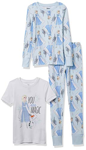 Amazon Essentials - Disney | Marvel | Star Wars Princess - Conjunto de pijama de algodón ajustado para niñas pequeñas(anteriormente Spotted Zebra), blanco/azul, congelado/magia, 4T