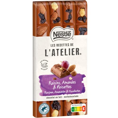 Nestlé Les Recettes de L'Atelier - Tablette chocolat Lait Raisins, Amandes et No