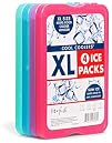 Cool Coolers by Fit & Fresh 4 Pack XL Slim Ice Packs, Quick Freeze Space Saving Reusable Ice Packs for Lunch Boxes or Coolers