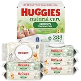 Huggies Natural Care Sensitive Baby Wipes, Unscented, Hypoallergenic, 6 Flip-Top Packs (288 Wipes Total)