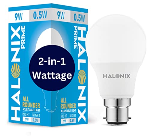 Halonix 2 in 1 All Rounder 9W,0.5W B22D Led Bulb Cool White & Off White,Pack of 1, Multi Wattage with Adjustable led Lig...