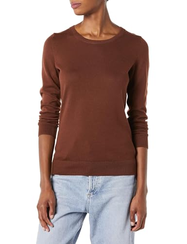 Amazon Essentials - Suéter ligero de manga larga con cuello redondo para mujer (disponible en tallas grandes), marrón, talla M