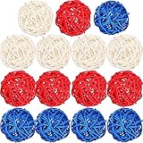 STMK 15 Pcs 4th of July Star Shaped Rattan Balls Decoration, 2.36 Inch Red White and Blue Star Shaped Wicker Balls for 4th of July Home Decor DIY Vase Bowl Filler Ornament Table Decoration