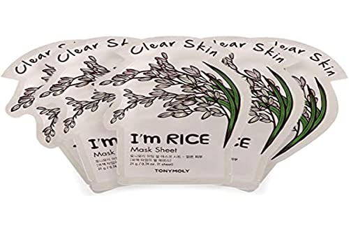 TONYMOLY I’m Real Mascarilla Facial de Arroz 5 Pzs Limpiadora e Iluminadora Coreana