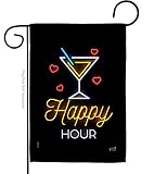 Angeleno Heritage Neon Happy Hour Garden Flag - Beverages Party Drinks Celebrate Fun Summer Beach Tropical - House Decoration Banner Small Yard Gift Double-Sided Made in USA 13 X 18.5