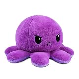 TeeTurtle Reversible Octopus Plushie 4-Inch Dark Purple + Light Purple Two-Sided Flip Plush Toy with Embroidered Details - Cute Mini Collectible Plush for Kids, Teens, and Adults