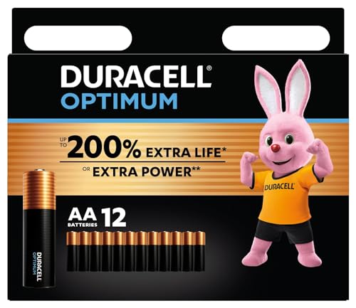 DURACELL Optimum Pilas AA (Paquete de 12) – Pilas alcalinas 1,5 V – 200 % más de