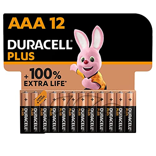 DURACELL Plus Pilas AAA (Paquete de 12) – Pilas alcalinas 1,5 V–Hasta un 100 % d