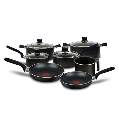 T-FAL Bateria de Cocina de 11 piezas Vital Negra con Antiadherente Easy Plus evitará que tus alimentos se peguen al cocinar, ¡Todo lo que necesitas para tu cocina! 226100