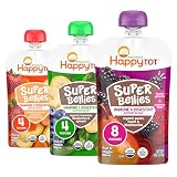 HAPPYTOT Organics Stage 4 Baby Food Pouches, Gluten Free, Vegan Snack, Super Bellies, Fruit & Veggie Puree, Variety Pack, 4 Ounce (Pack of 16), Amazon Exclusive