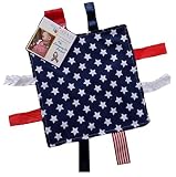 Baby Jack & Co 8x8” American Flag Lovey Patriotic Tag Toy - Crinkle Toys for Development of Five Senses - Soft & Safe - God Bless America - Military Child - BPA Free Clip for Stroller Toy