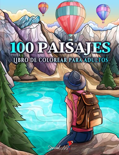 Portada de 100 Paisajes, libro de colorear para adultos de Special Art